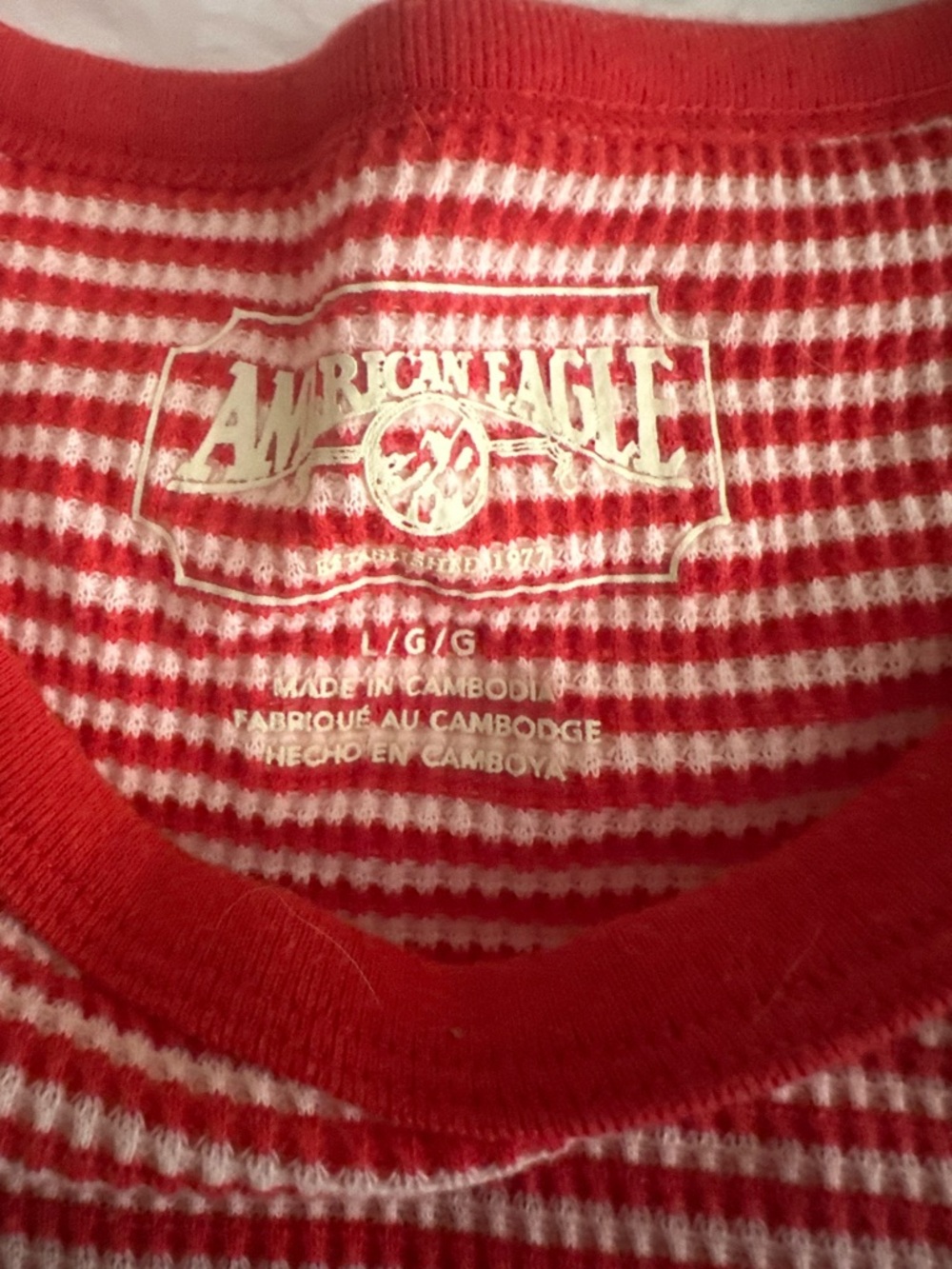 American Eagle Red and White Striped Waffle-Knit Top